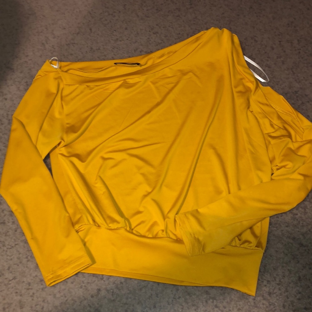 Yellow off one shoulder shirt
